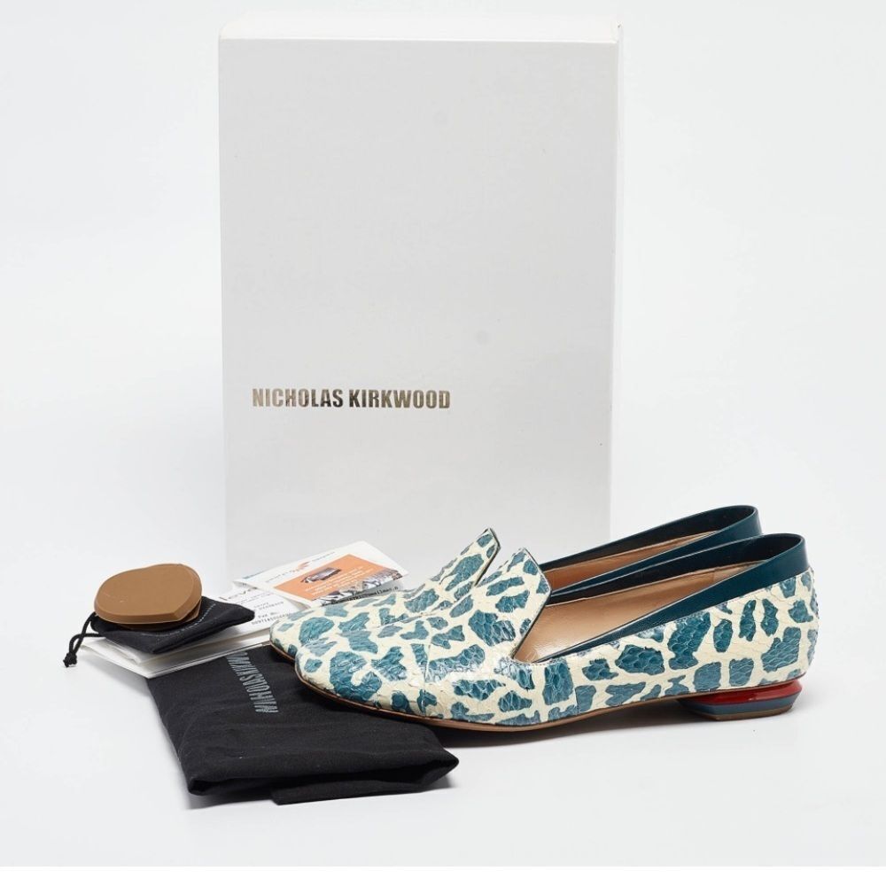 Nicholas Kirkwood 38 1/2 Green/Cream Python Smoking Slipper